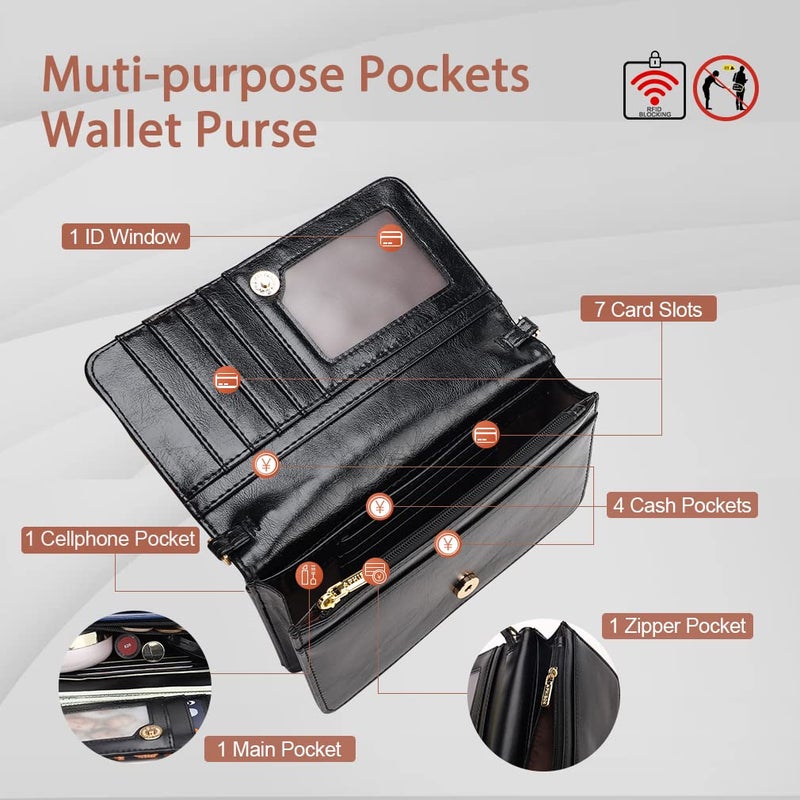 APHISON Multi-Function Small Crossbody Bags For Women,Cell Phone Shoulder Bag,Clutch Purse,RFID Wristlet Wallet,Card Holder Black - Image 3